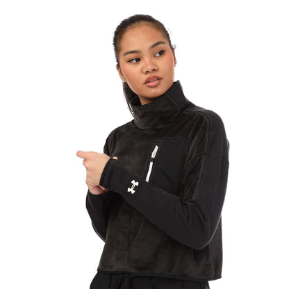 Black - Side - Under Armour Womens-Ladies Journey Mock Neck Fleece Top