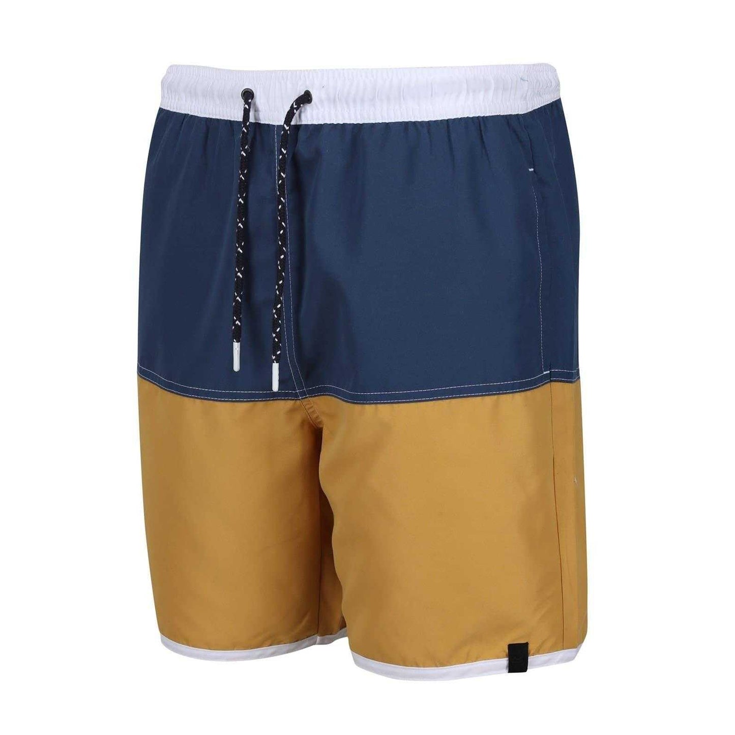 Dark Denim-Gold Straw - Front - Regatta Mens Benicio Swim Shorts