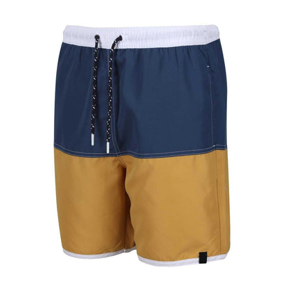 Dark Denim-Gold Straw - Front - Regatta Mens Benicio Swim Shorts