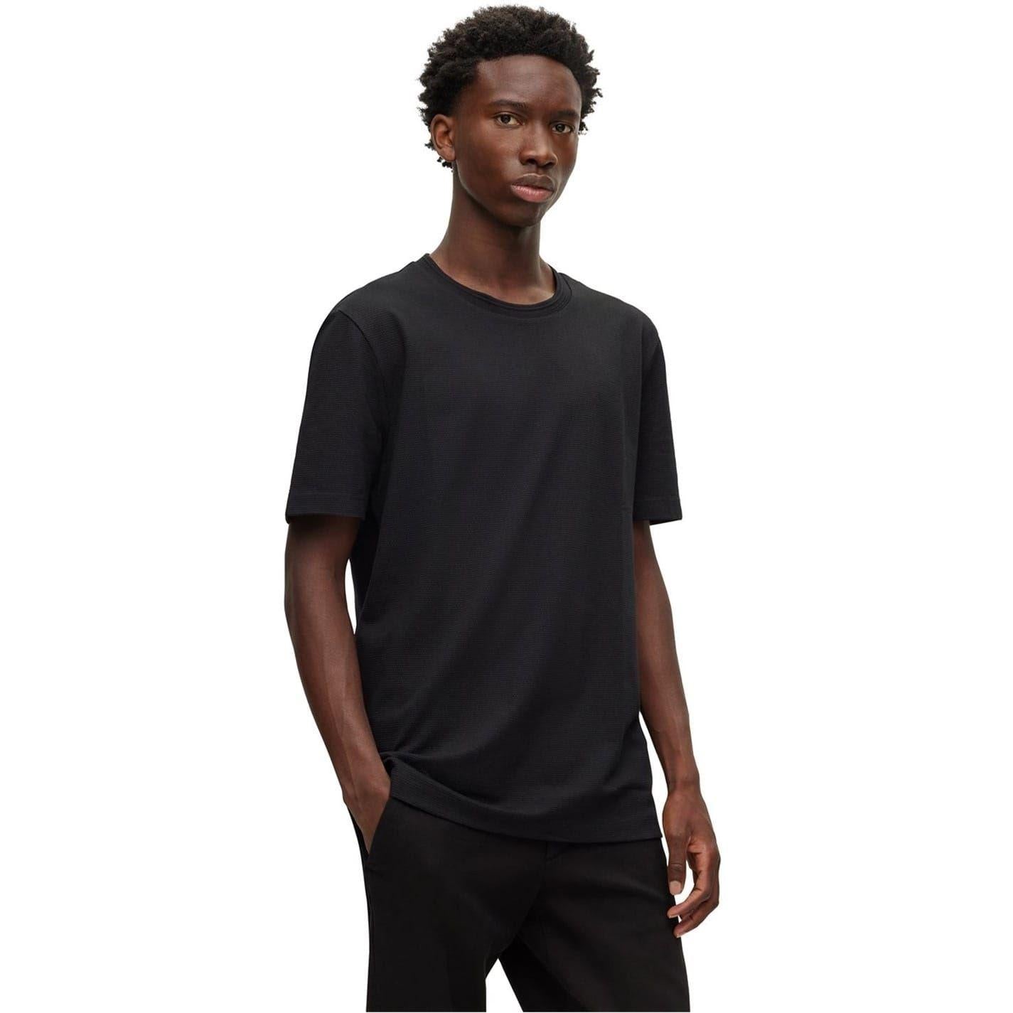 Black - Back - Hugo Boss Mens Boss Cotton Regular T-Shirt