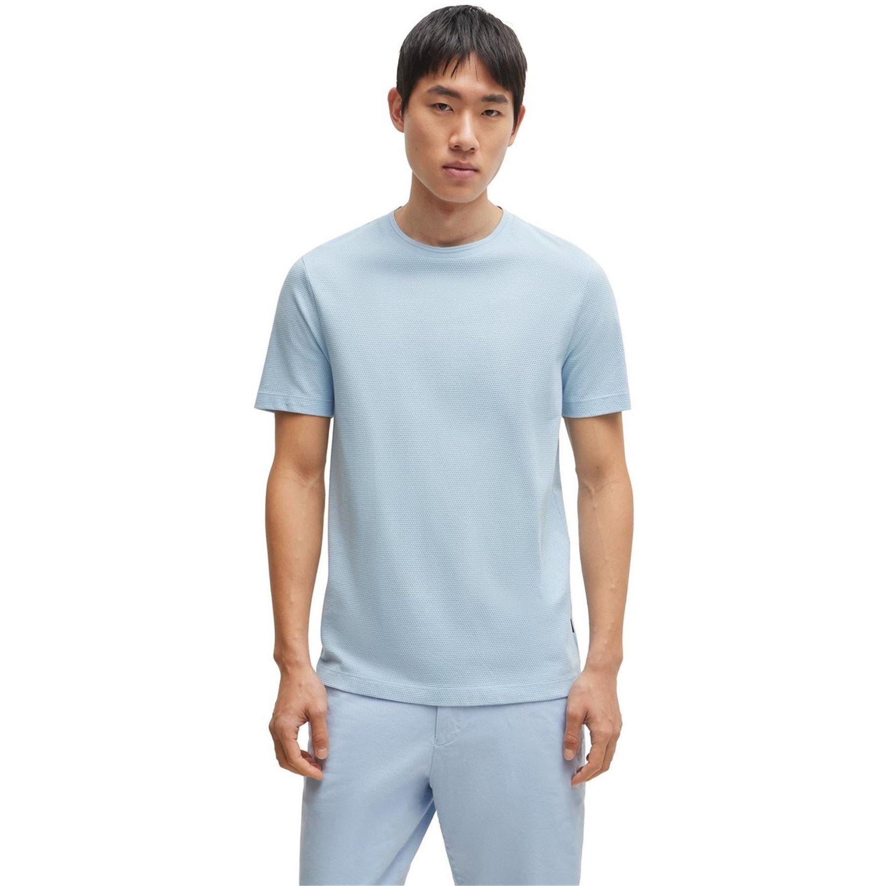 Light Blue - Back - Hugo Boss Mens Boss Cotton Regular T-Shirt