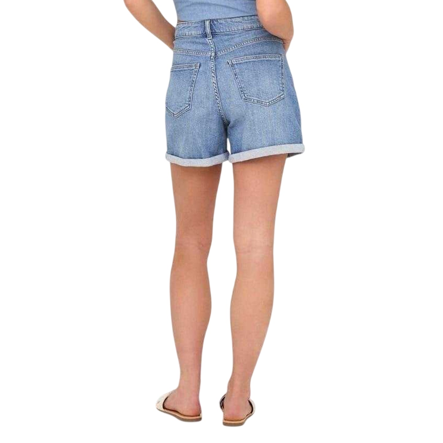 Mid Blue - Back - Only Womens-Ladies Denim Cuffed Shorts