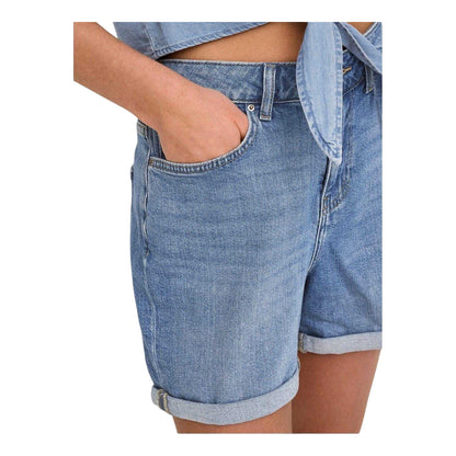 Mid Blue - Side - Only Womens-Ladies Denim Cuffed Shorts