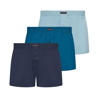 Blue - Front - Lyle & Scott Mens Plain Regular Boxer Shorts (Pack of 3)