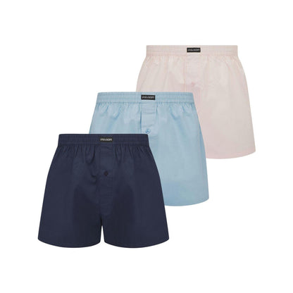 Navy-Light Blue-Chambray - Front - Lyle & Scott Mens Plain Regular Boxer Shorts (Pack of 3)