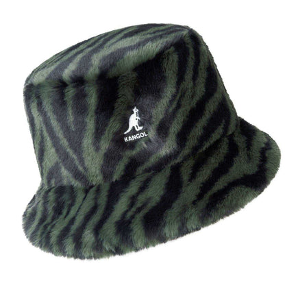 Olive - Back - Kangol Unisex Adult Zebra Print Faux Fur Bucket Hat