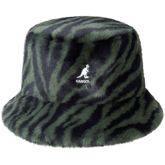 Olive - Front - Kangol Unisex Adult Zebra Print Faux Fur Bucket Hat