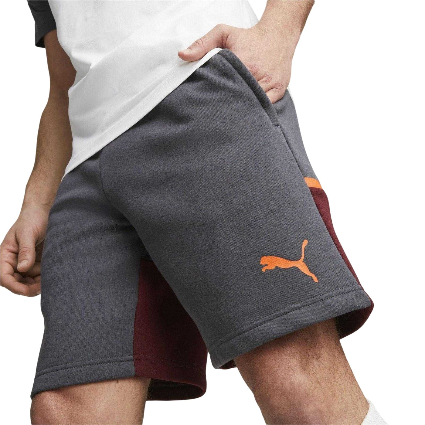 Grey - Side - Puma Mens Casuals Elasticated Manchester City FC Football Shorts