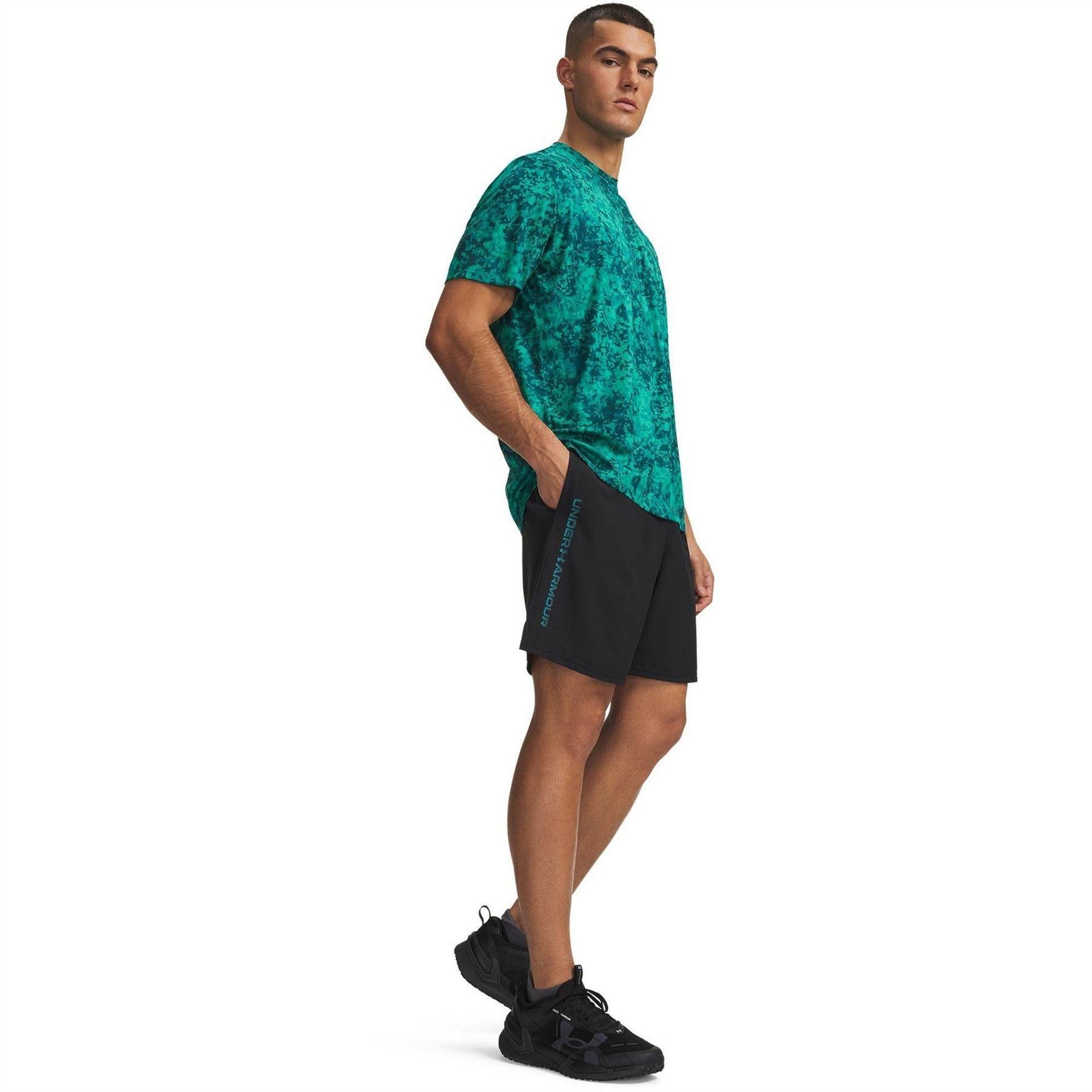 Black-Blue - Side - Under Armour Mens Vertical Logo Regular Shorts