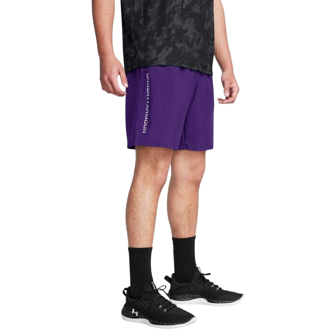 Purple - Side - Under Armour Mens Vertical Logo Regular Shorts