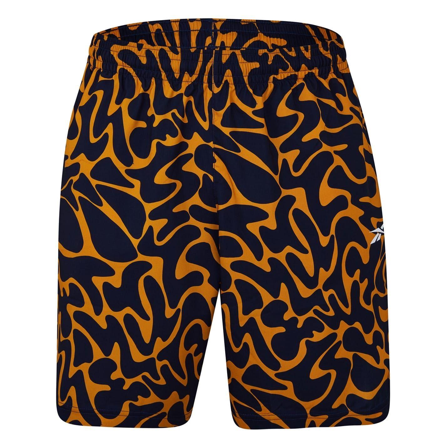 Burgundy-Ochre - Front - Reebok Unisex Adult Workout Ready All-Over Print Shorts