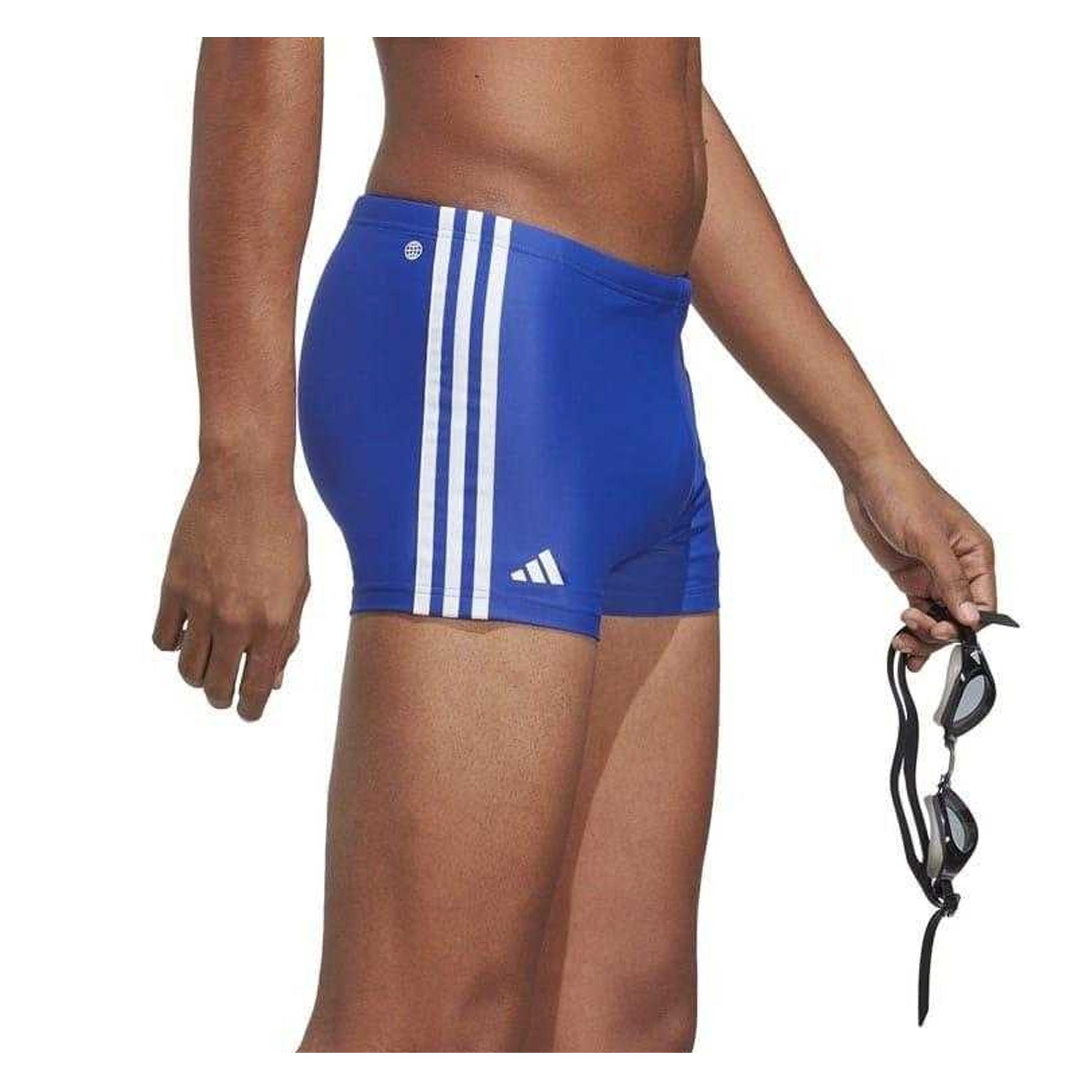 Lucid Blue-White - Side - Adidas Mens 3S Regular Swim Shorts