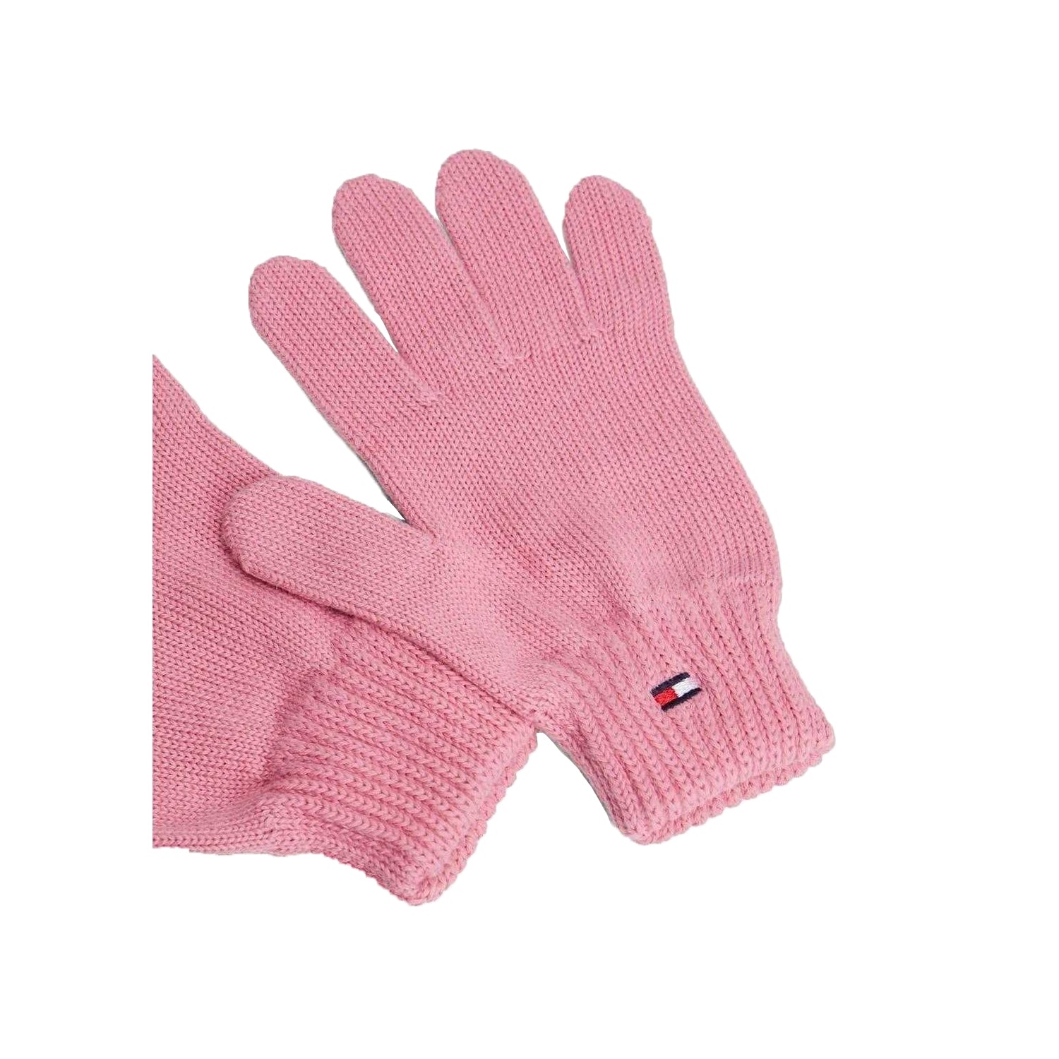 Pink - Back - Tommy Hilfiger Childrens-Kids Knitted Flag Logo Gloves