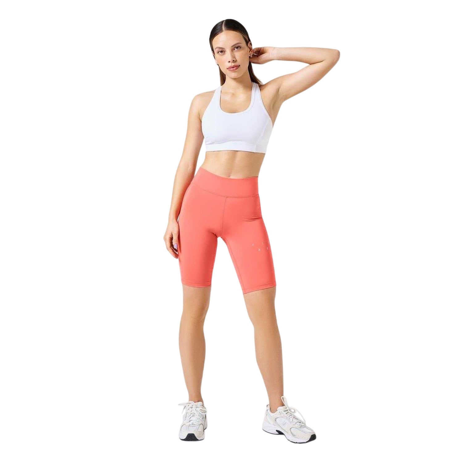Deep Coral - Side - Coral Womens-Ladies High Waist Skinny Cycling Shorts