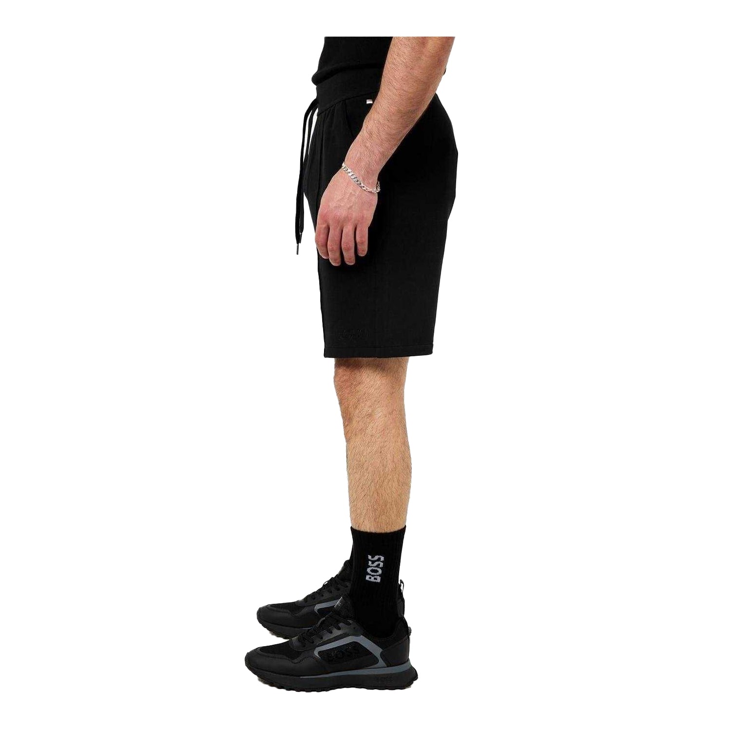 Black - Side - Boss Mens Cotton Sweat Shorts