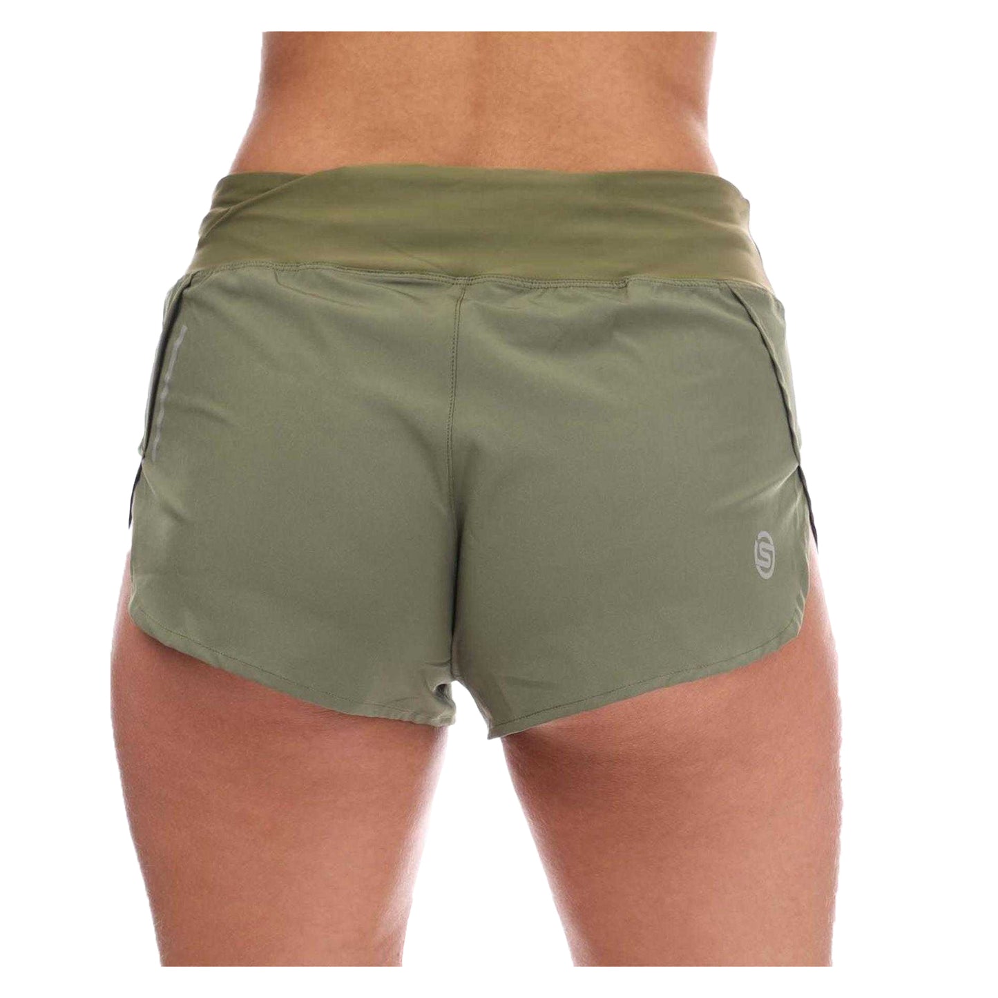 Khaki - Back - Skins Womens-Ladies Series-3 Elasticated Waist Running Shorts