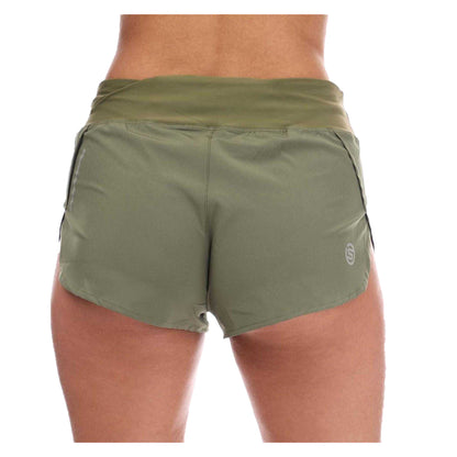 Khaki - Back - Skins Womens-Ladies Series-3 Elasticated Waist Running Shorts