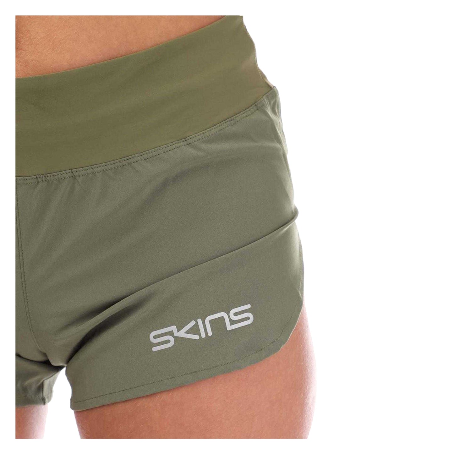 Khaki - Side - Skins Womens-Ladies Series-3 Elasticated Waist Running Shorts