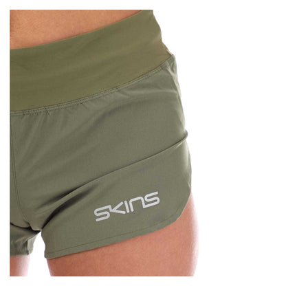 Khaki - Side - Skins Womens-Ladies Series-3 Elasticated Waist Running Shorts