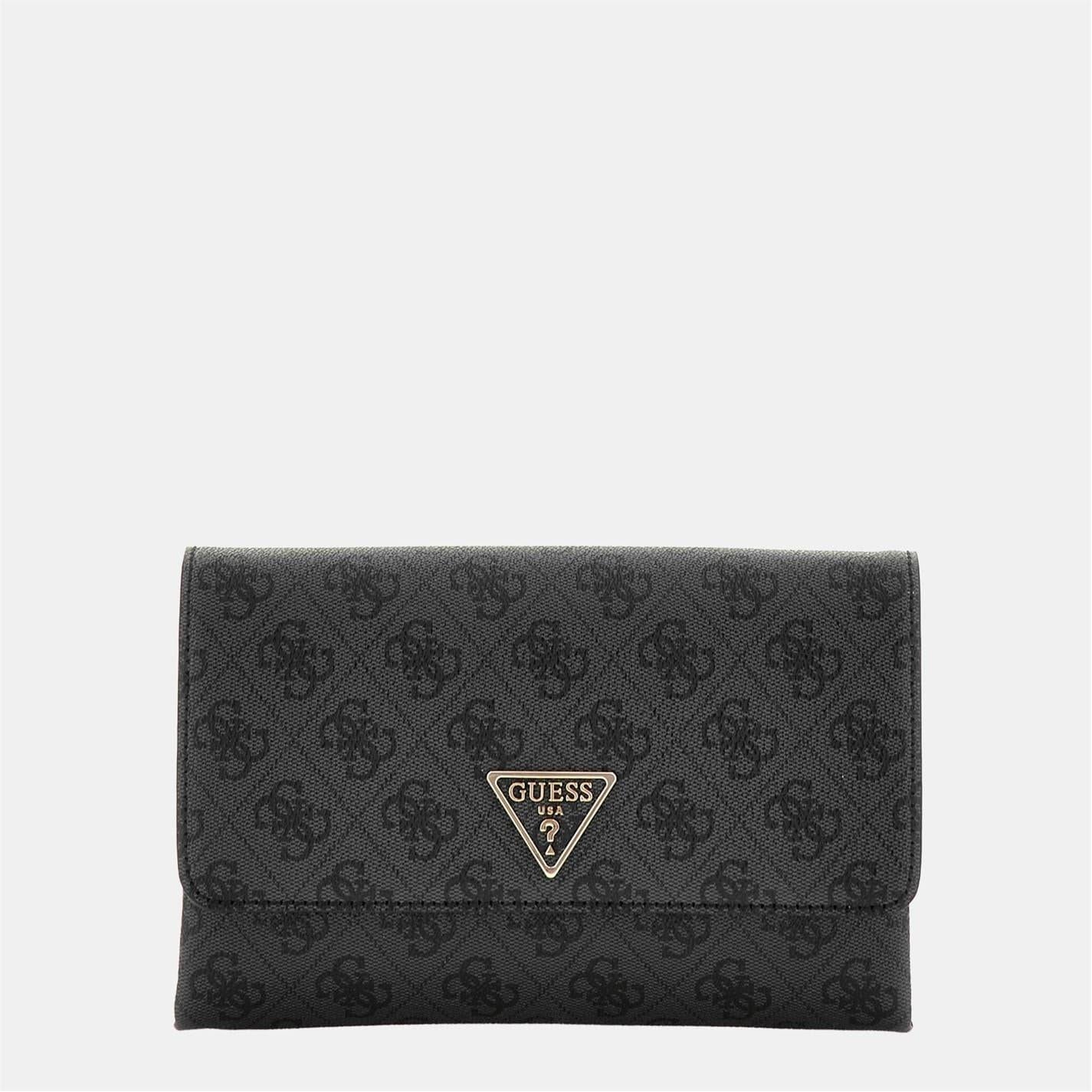 Black - Front - Guess Noelle Faux Leather Clutch Bag