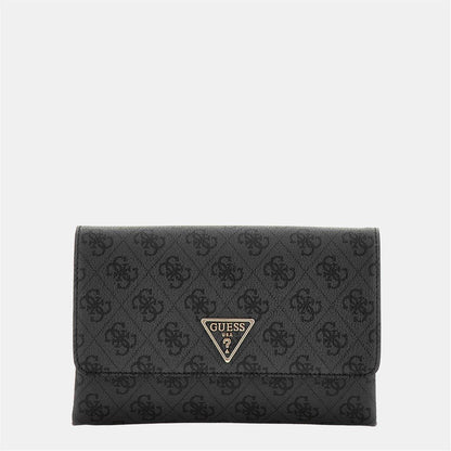 Black - Front - Guess Noelle Faux Leather Clutch Bag