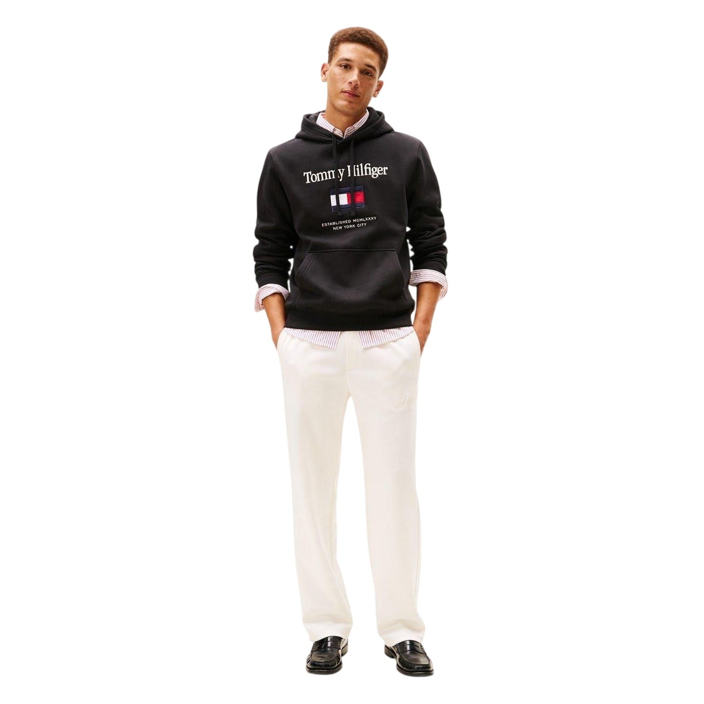 Black - Lifestyle - Tommy Hilfiger Mens Embroidered Relaxed Fit Pullover Hoodie