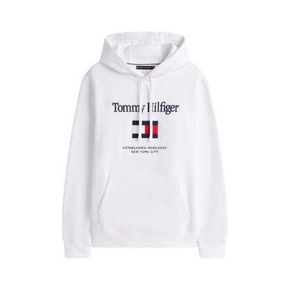 White - Front - Tommy Hilfiger Mens Embroidered Relaxed Fit Pullover Hoodie