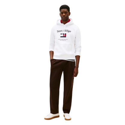 White - Lifestyle - Tommy Hilfiger Mens Embroidered Relaxed Fit Pullover Hoodie