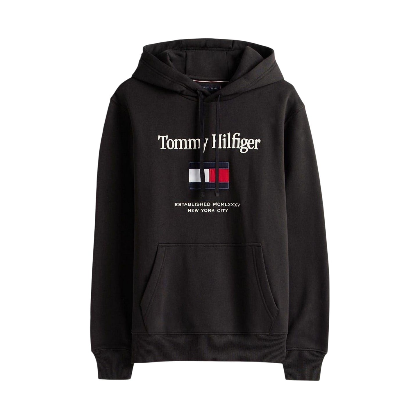 Black - Front - Tommy Hilfiger Mens Embroidered Relaxed Fit Pullover Hoodie