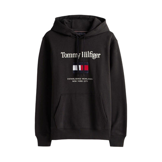 Black - Front - Tommy Hilfiger Mens Embroidered Relaxed Fit Pullover Hoodie