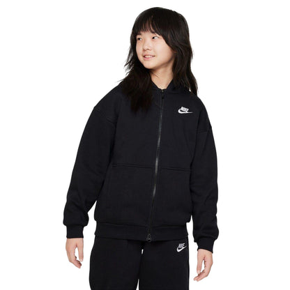Black-White - Side - Nike Girls Sportswear Full Zip Hoodie