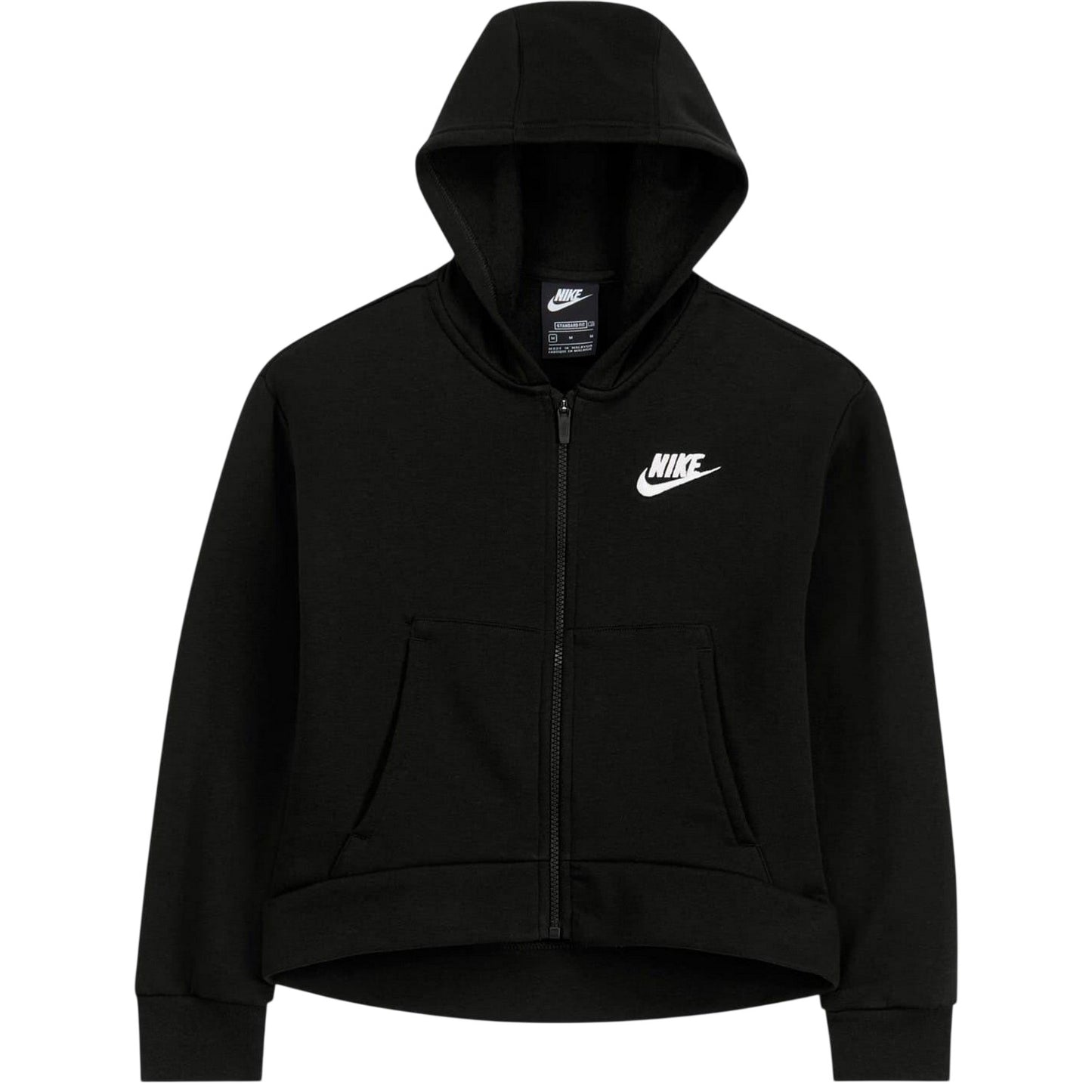 Black-White - Front - Nike Girls Sportswear Full Zip Hoodie