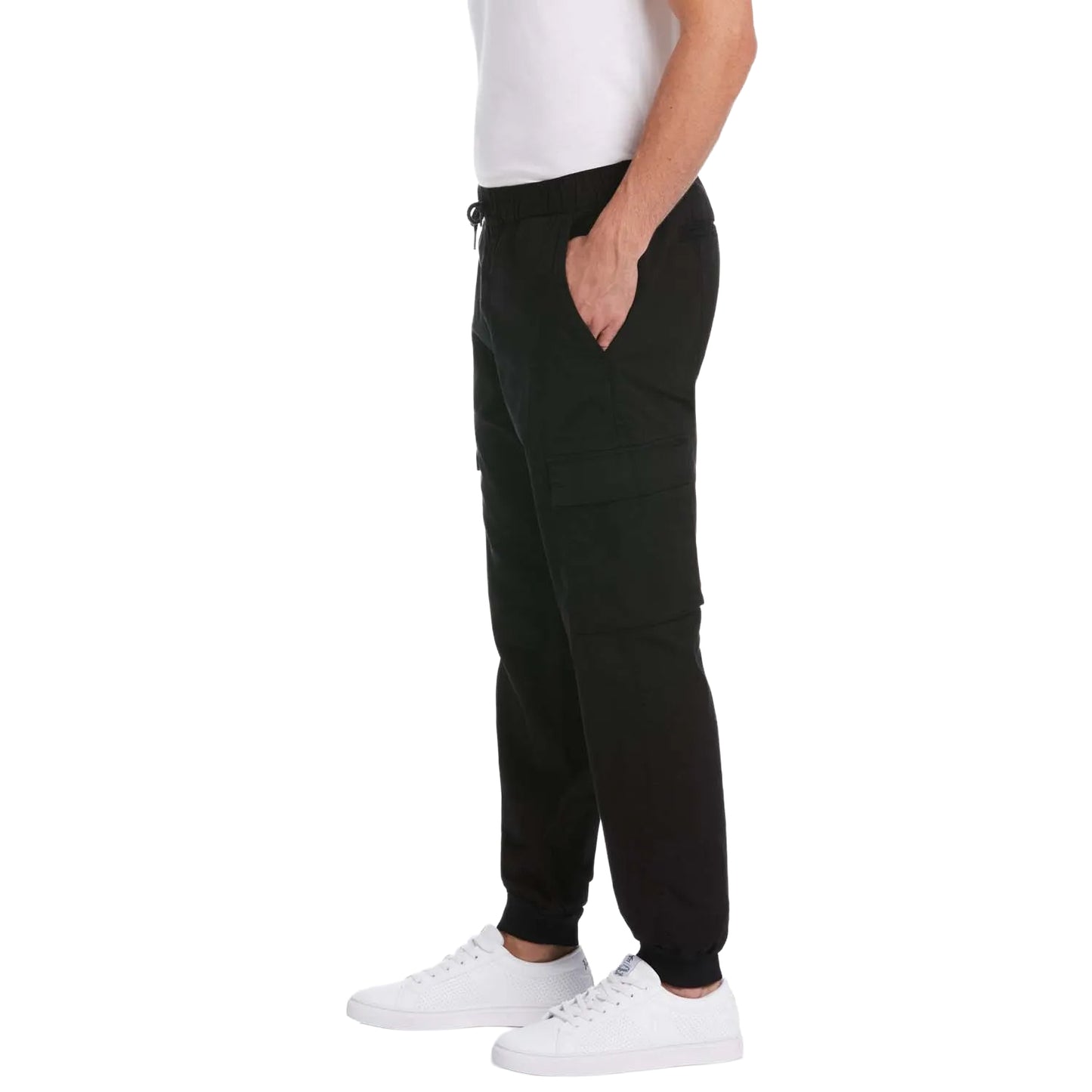 Black - Side - Original Penguin Unisex Adult Drawstring Tapered Cargo Trousers