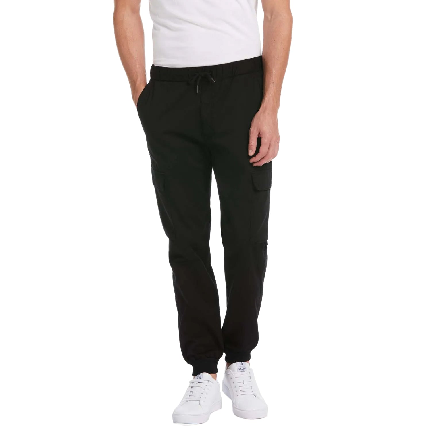 Black - Front - Original Penguin Unisex Adult Drawstring Tapered Cargo Trousers