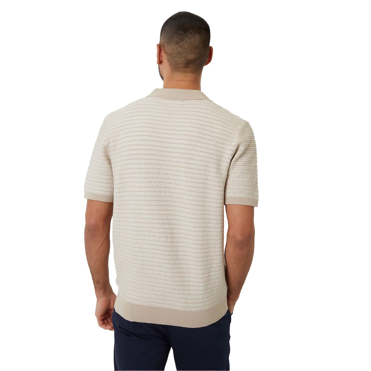 Beige - Back - Threadbare Mens Knitted Regular Short-Sleeved Polo Shirt