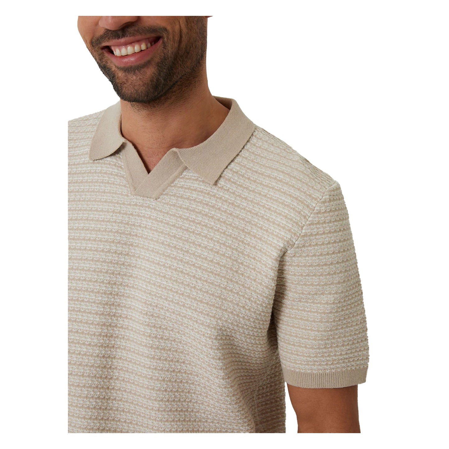 Beige - Side - Threadbare Mens Knitted Regular Short-Sleeved Polo Shirt