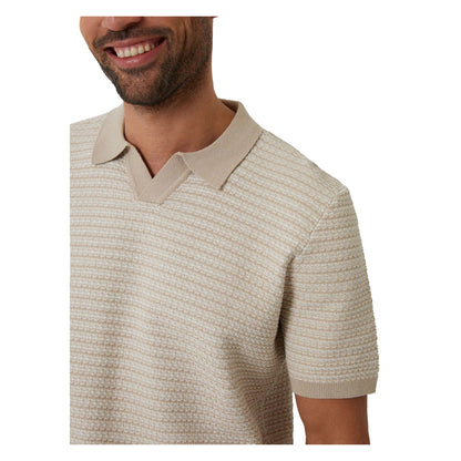 Beige - Side - Threadbare Mens Knitted Regular Short-Sleeved Polo Shirt