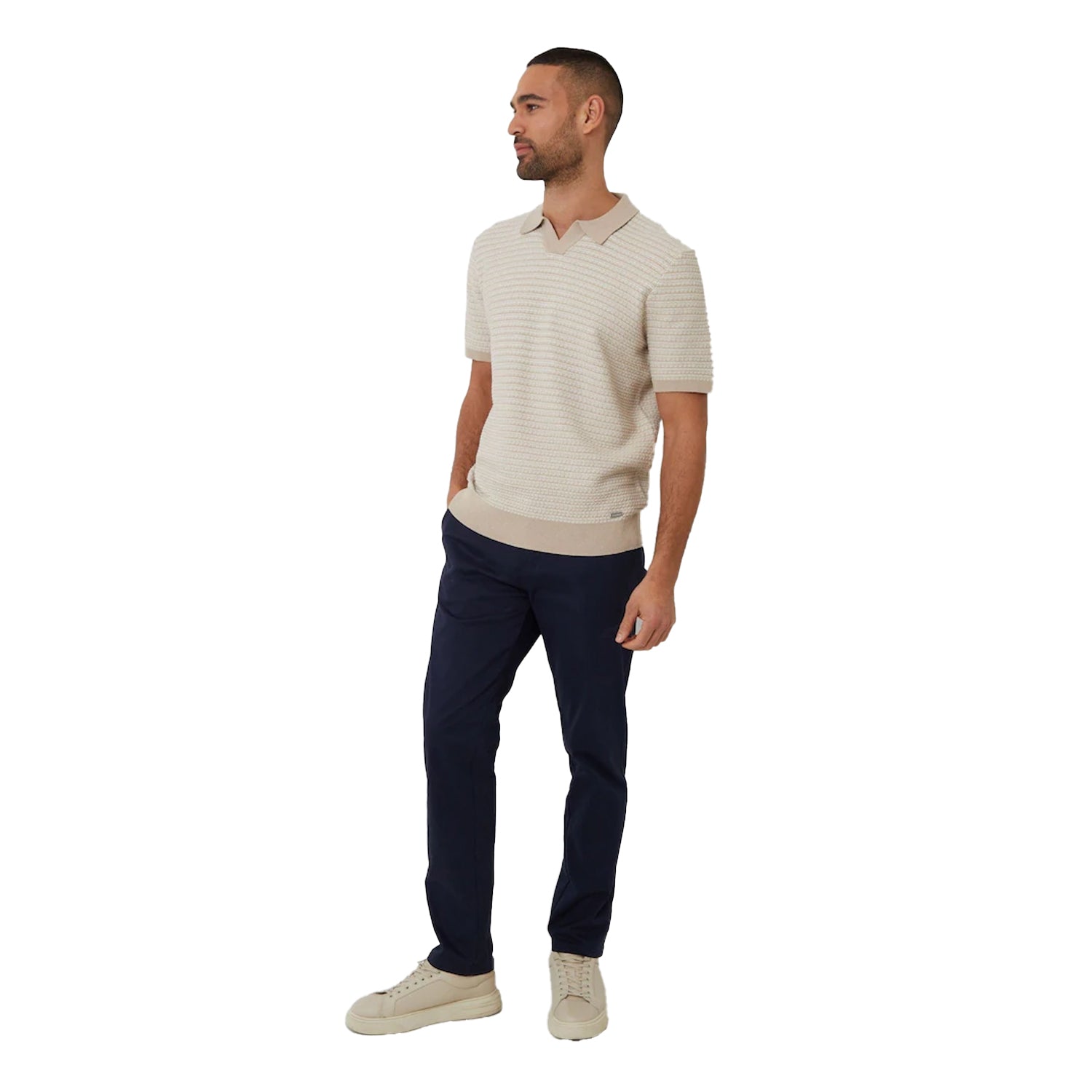 Beige - Lifestyle - Threadbare Mens Knitted Regular Short-Sleeved Polo Shirt