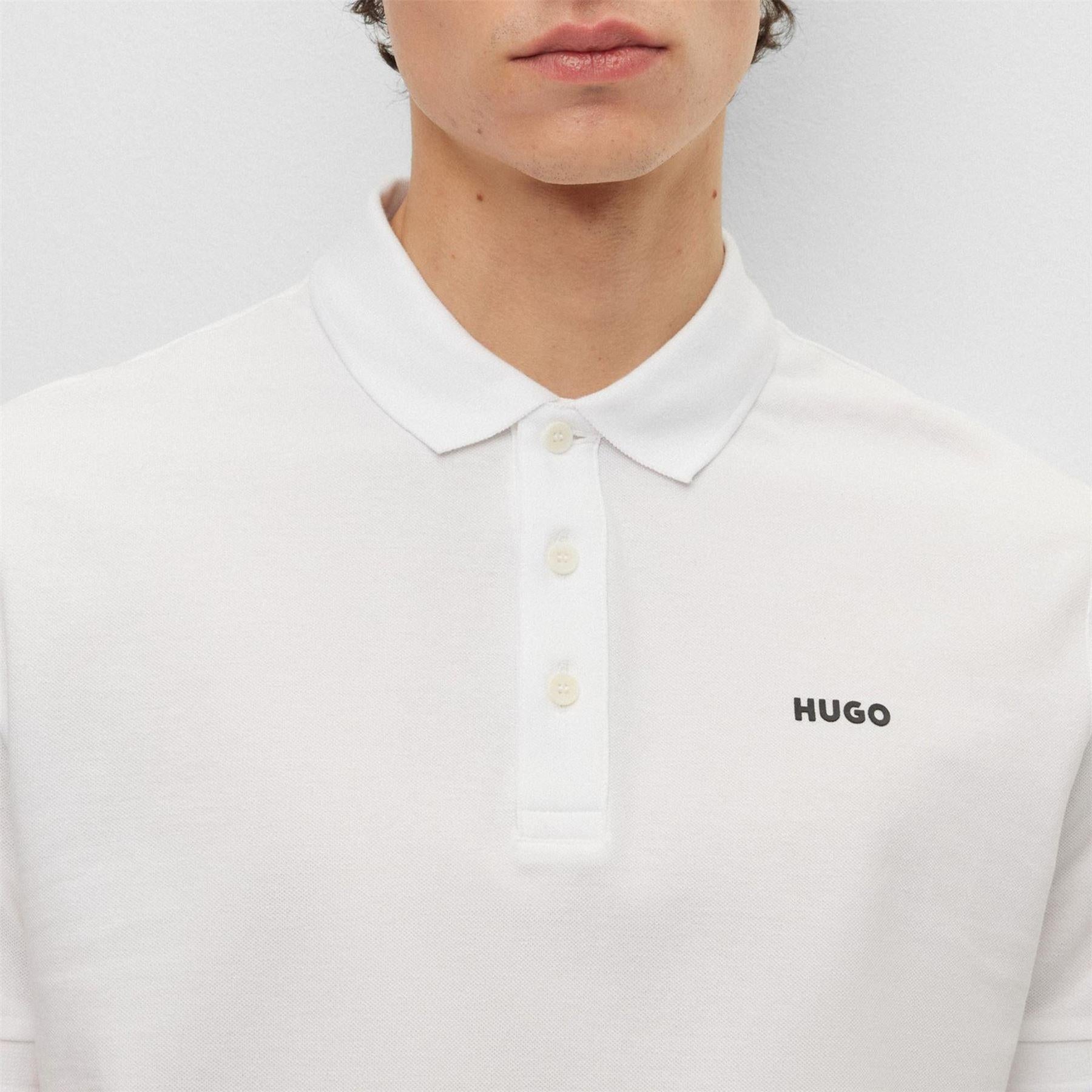 White - Side - Hugo Mens Donos Cotton Polo Shirt
