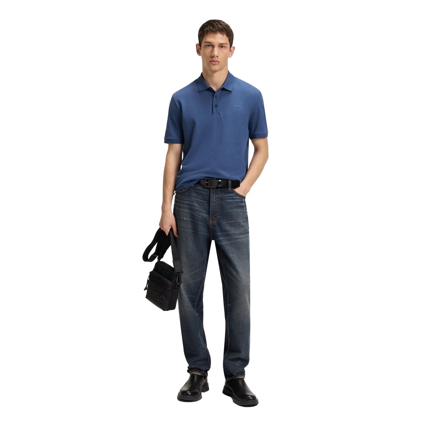 Medium Blue - Side - Hugo Mens Donos Cotton Polo Shirt