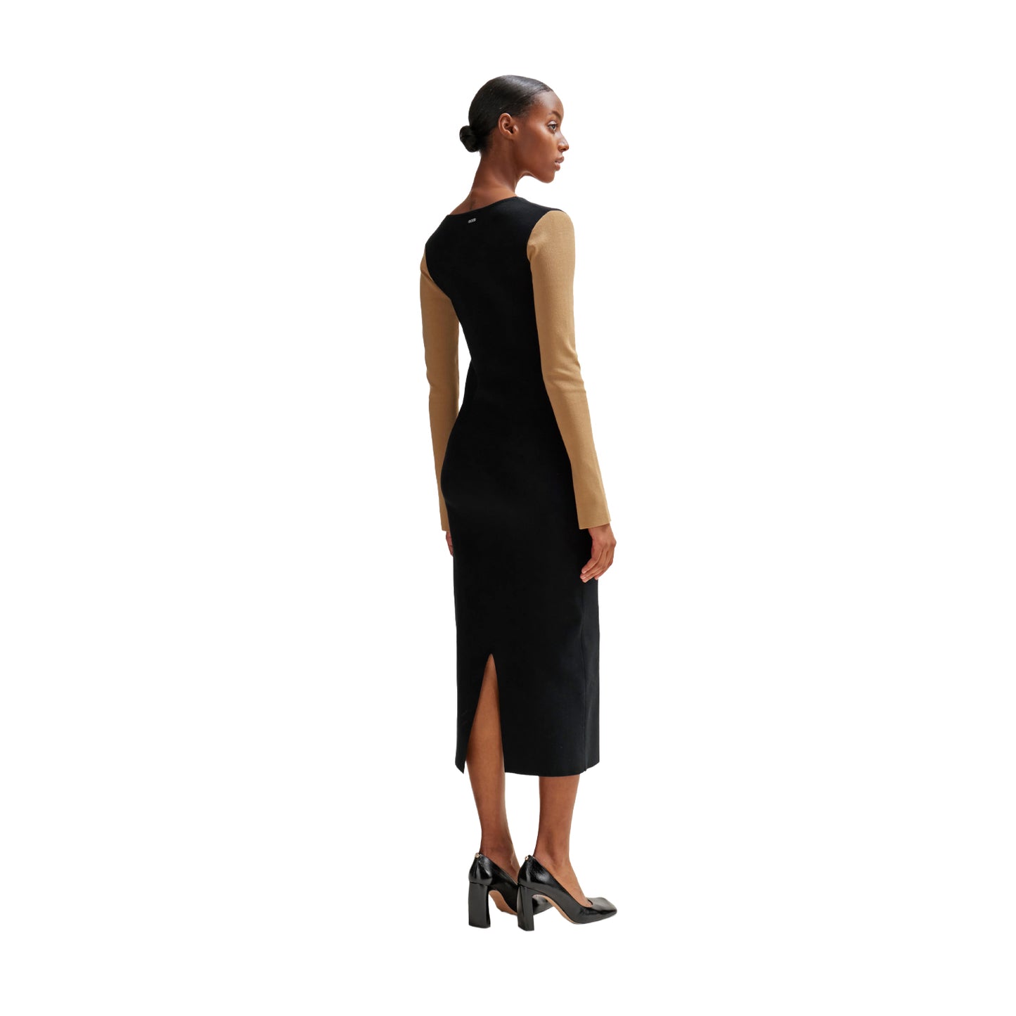 Black-White-Beige - Back - Boss Womens-Ladies Florency Ribbed Long-Sleeved Midi Dress
