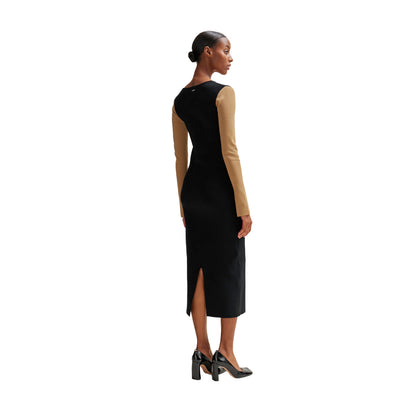 Black-White-Beige - Back - Boss Womens-Ladies Florency Ribbed Long-Sleeved Midi Dress