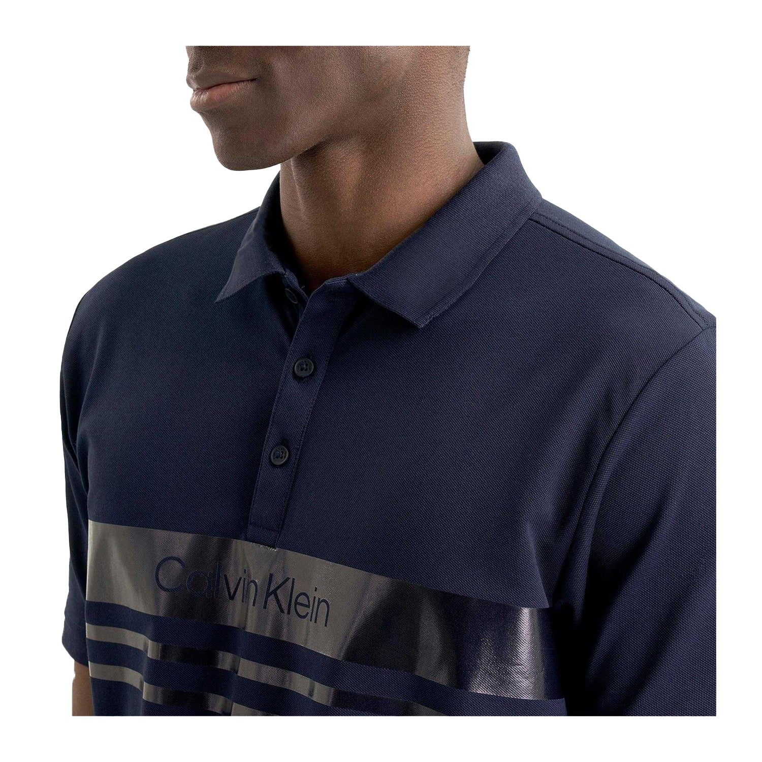 Navy - Side - Calvin Klein Mens Short-Sleeved Polo Shirt