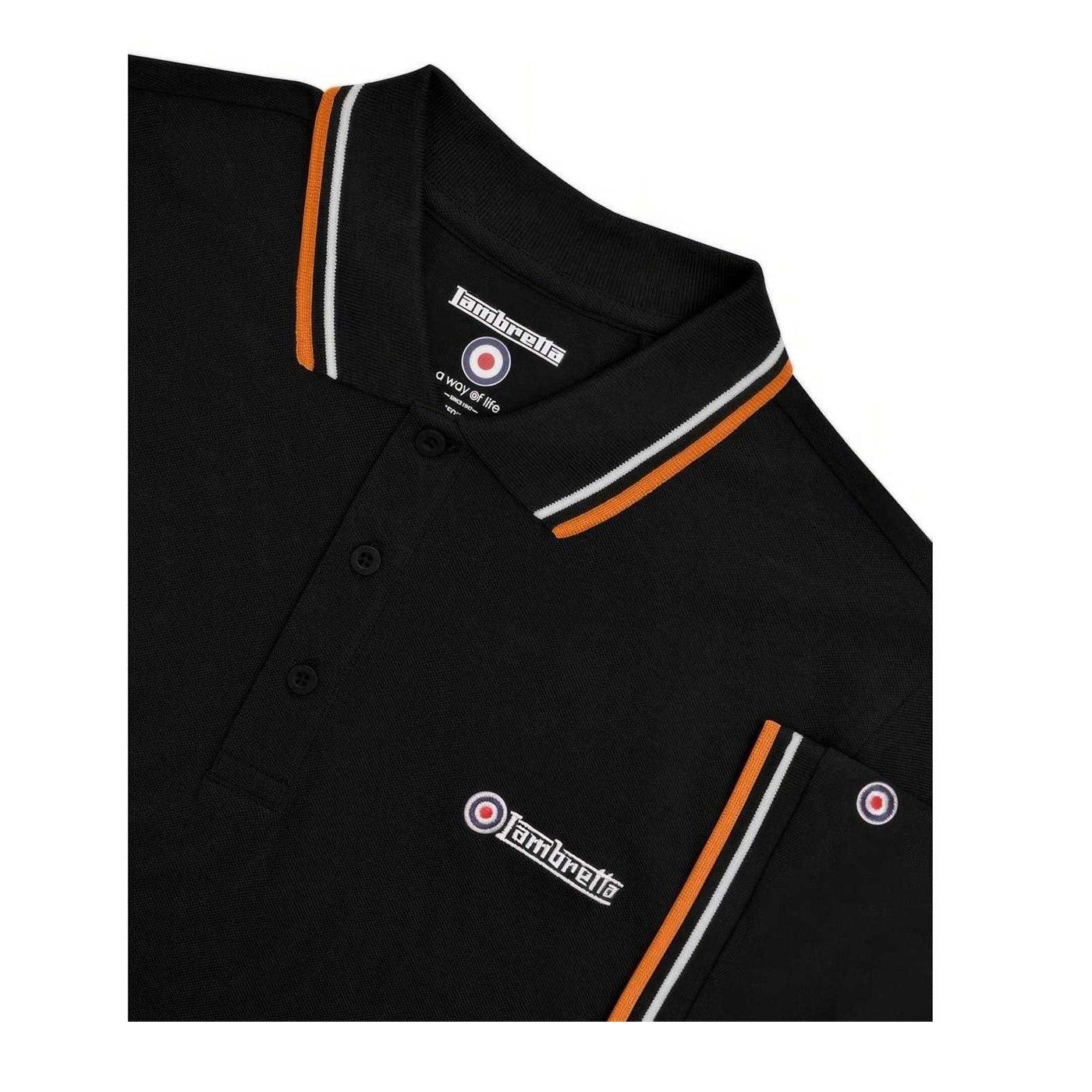 Black-White - Side - Lambretta Mens Tipped Polo Shirt