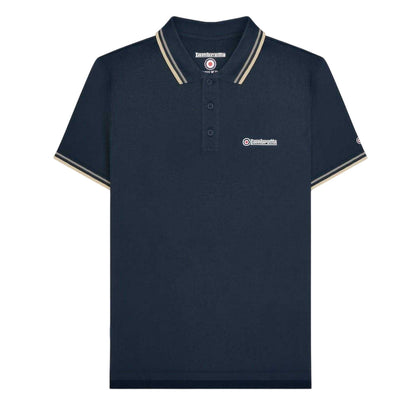 Navy-Cinder - Front - Lambretta Mens Tipped Polo Shirt