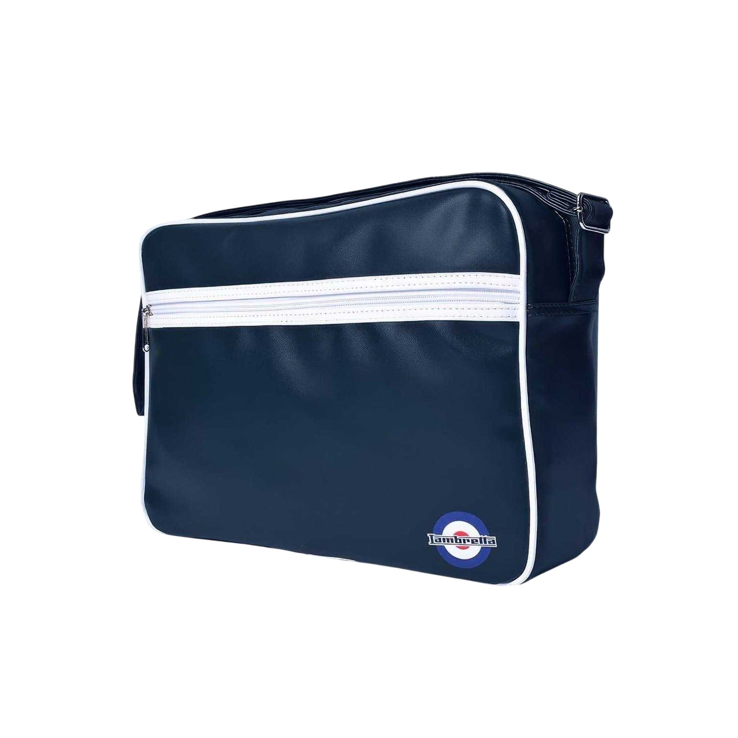 Navy-White - Back - Lambretta Mod Retro Faux Leather Duffle Bag