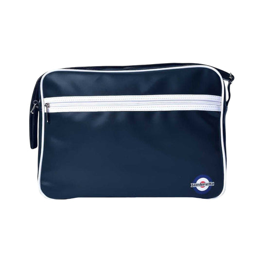 Navy-White - Front - Lambretta Mod Retro Faux Leather Duffle Bag