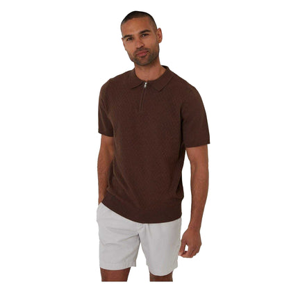 Walnut - Front - Threadbare Mens Whittley Textured Short-Sleeved Polo Shirt