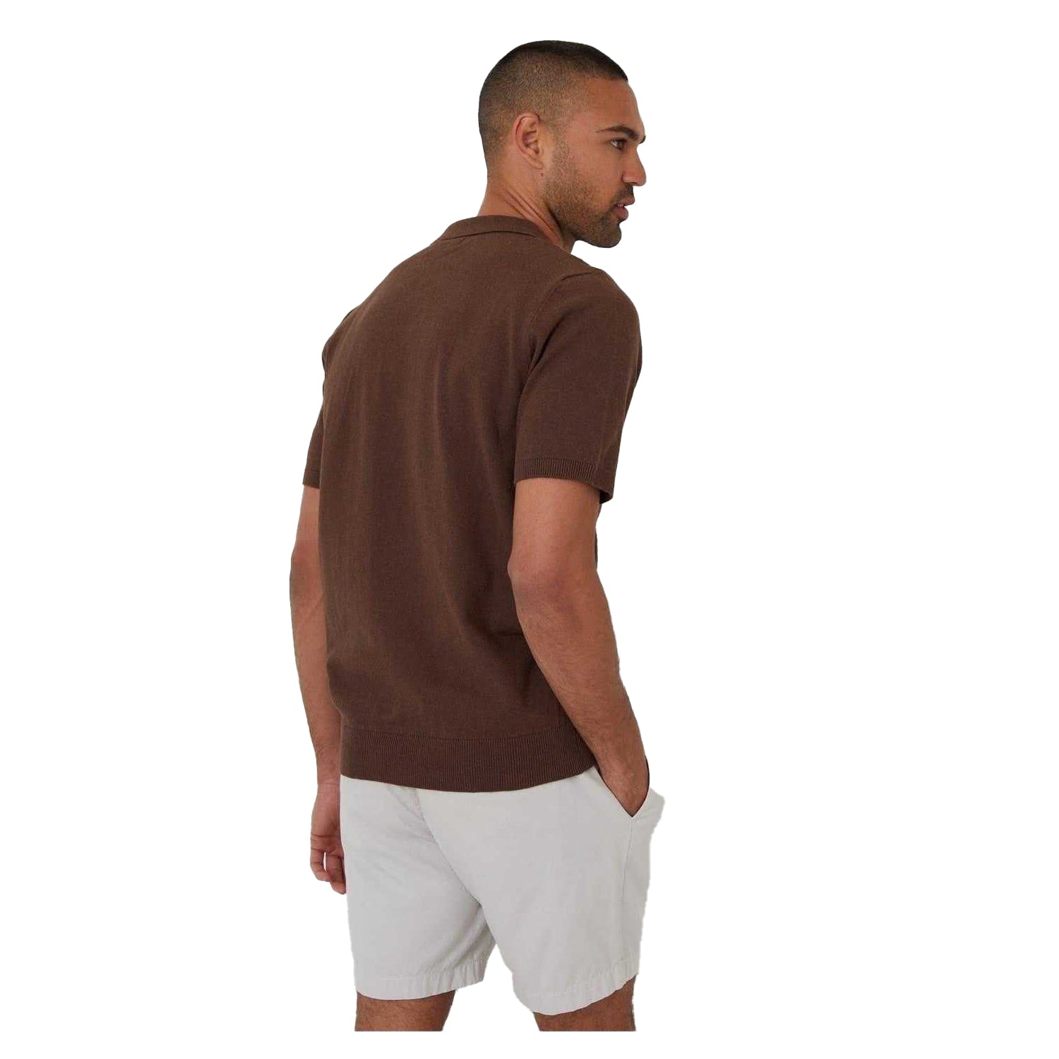 Walnut - Back - Threadbare Mens Whittley Textured Short-Sleeved Polo Shirt