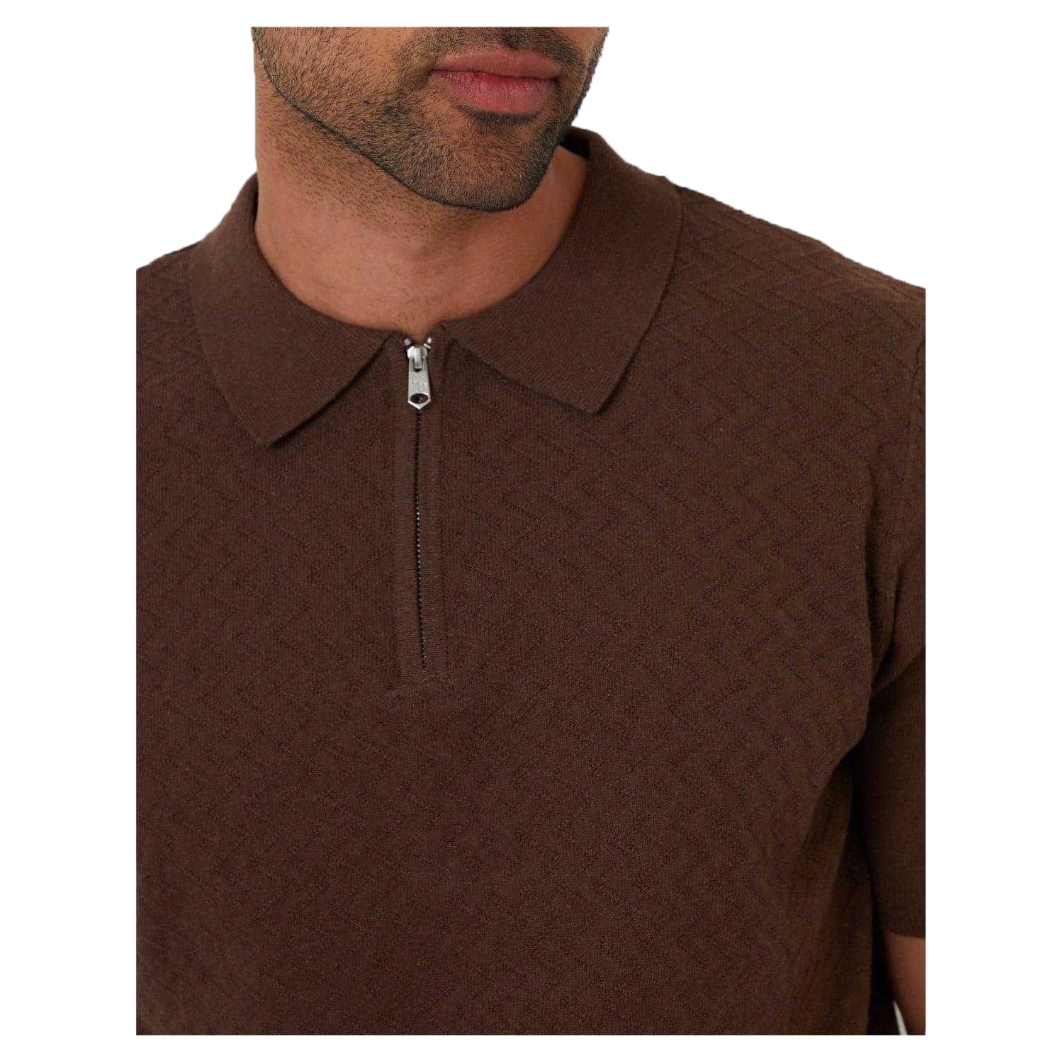 Walnut - Side - Threadbare Mens Whittley Textured Short-Sleeved Polo Shirt
